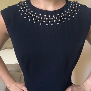 Navy Blue Maggy London Dress with jeweled collar NWT Size 0